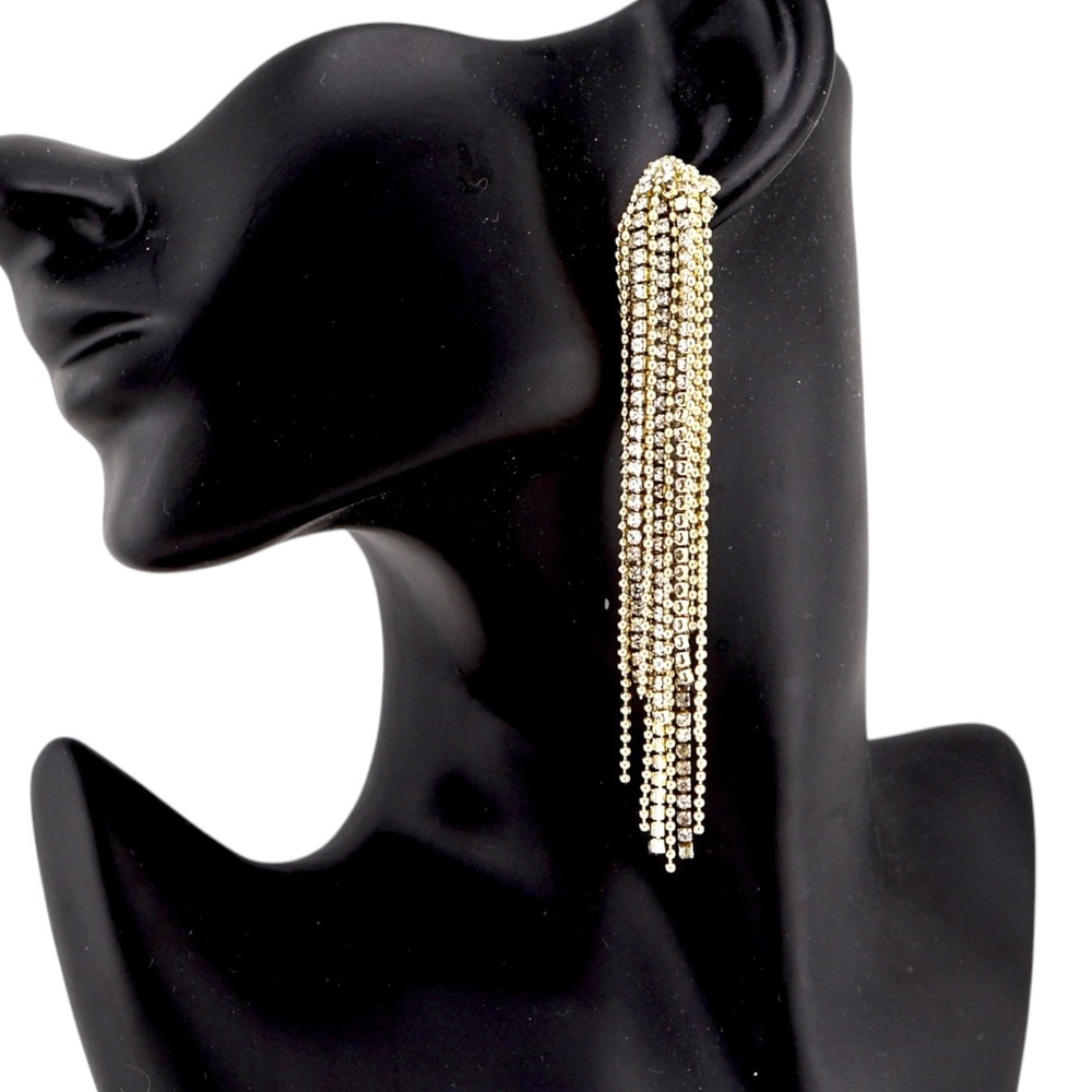 SHASHI Moulin Rouge Earrings Gold Crystal Fringe Statement Drop Earrings
